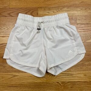 Adidas Aeroready Running Shorts Womens XS Cream Smocked Waist Sporty Athleisure